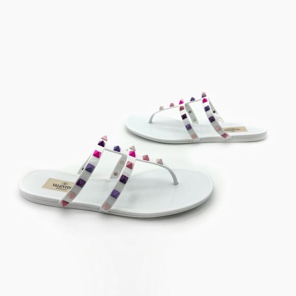 VALENTINO Pink Purple Rockstud Slide Sandal Size 37 Flat Caged Strap Rubber PVC - Picture 2 of 12